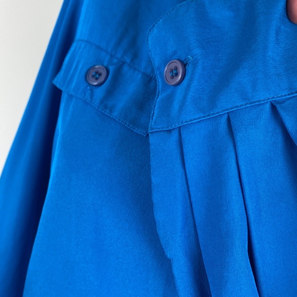 Vintage Christian Dior Pleated Detail Silky Button Down Blouse Blue Size Small 4 - Picture 4 of 14